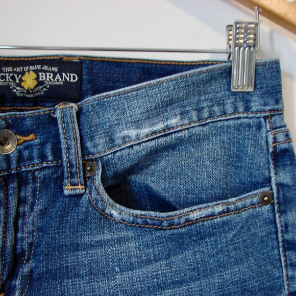 Lucky Brand Jean Shorts Abbey Bermuda Long Denim Frayed Raw Hem Size 4  / 27 - Picture 3 of 16